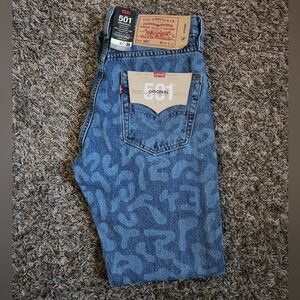 NWT Levi's Skate 501 Blue AOP Patterned Cotton Button Fly Jeans 29W